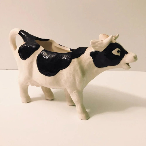 Vintage Ceramic Cow Creamer Figurine 7  Inch Long Holstein - Picture 1 of 13
